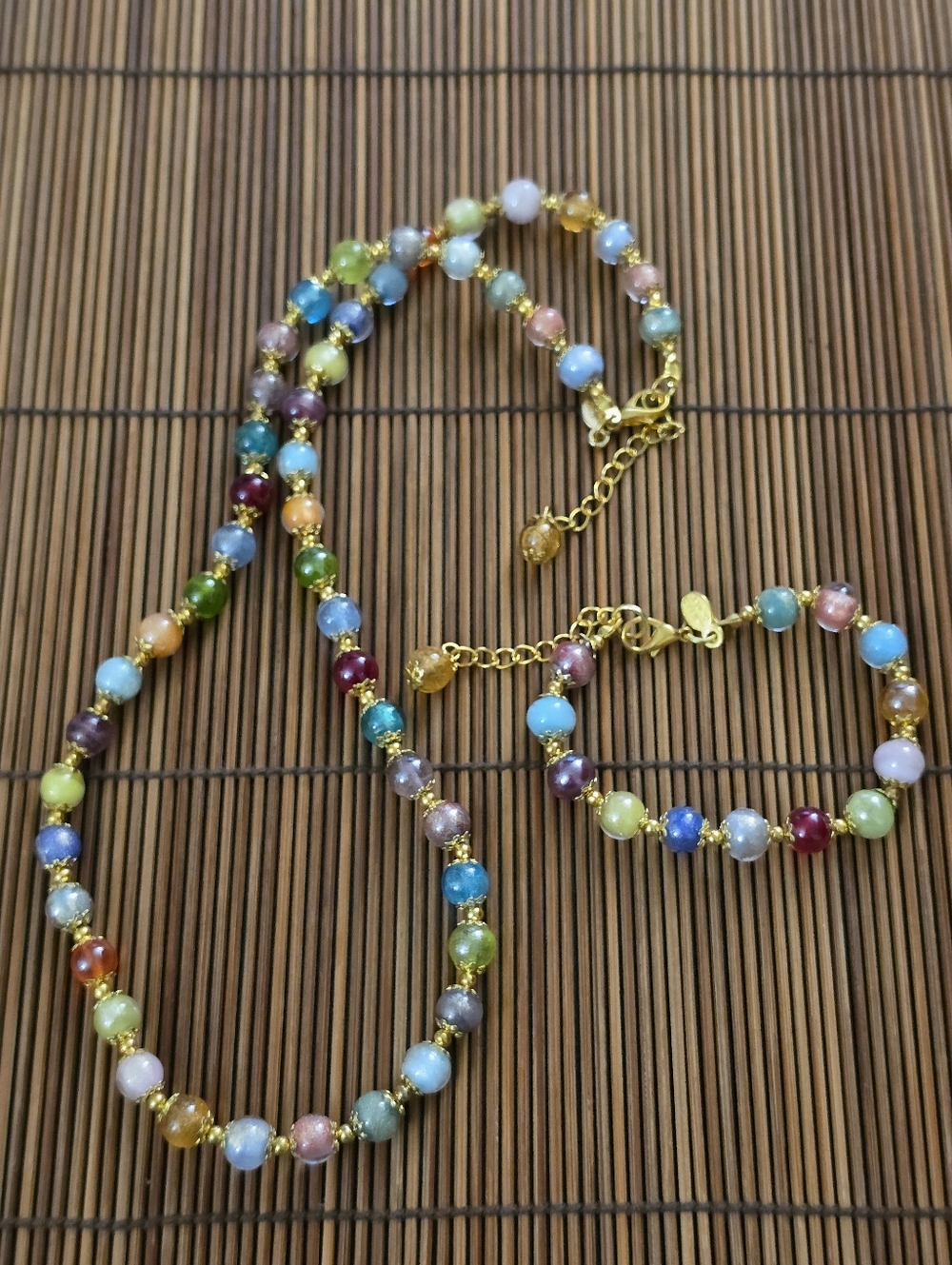 Murano Glass Beaded Yellow Plated Necklace & Bracelet